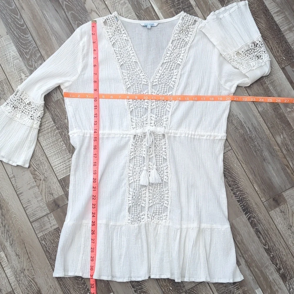 Blue Island Cotton Gauze Beach Cover Up White size Large - Picture 7 of 8